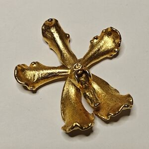 Vintage Signed Risis 24K Gold Plated Orchid Flower Brooch
